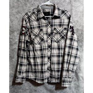 Harley Davidson Shirt Mens Sz L plaid patches snaps